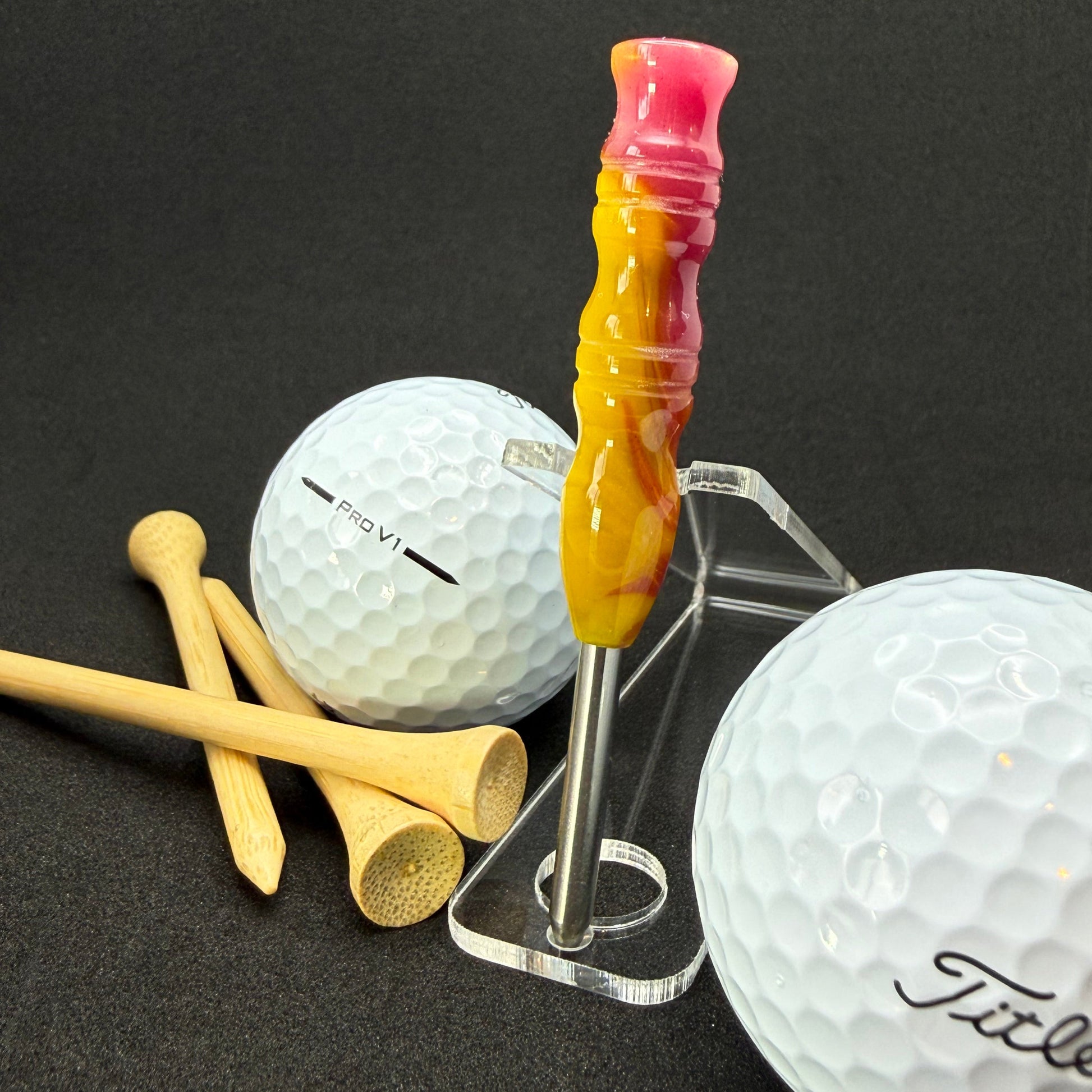 Handmade colorful titainum & acrylic golf divot repair tool for fixing pitch marks