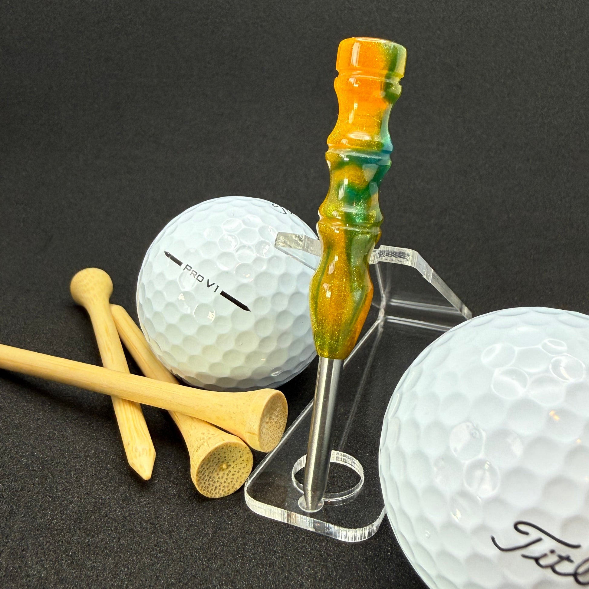 Handmade colorful titainum & acrylic golf divot repair tool for fixing pitch marks