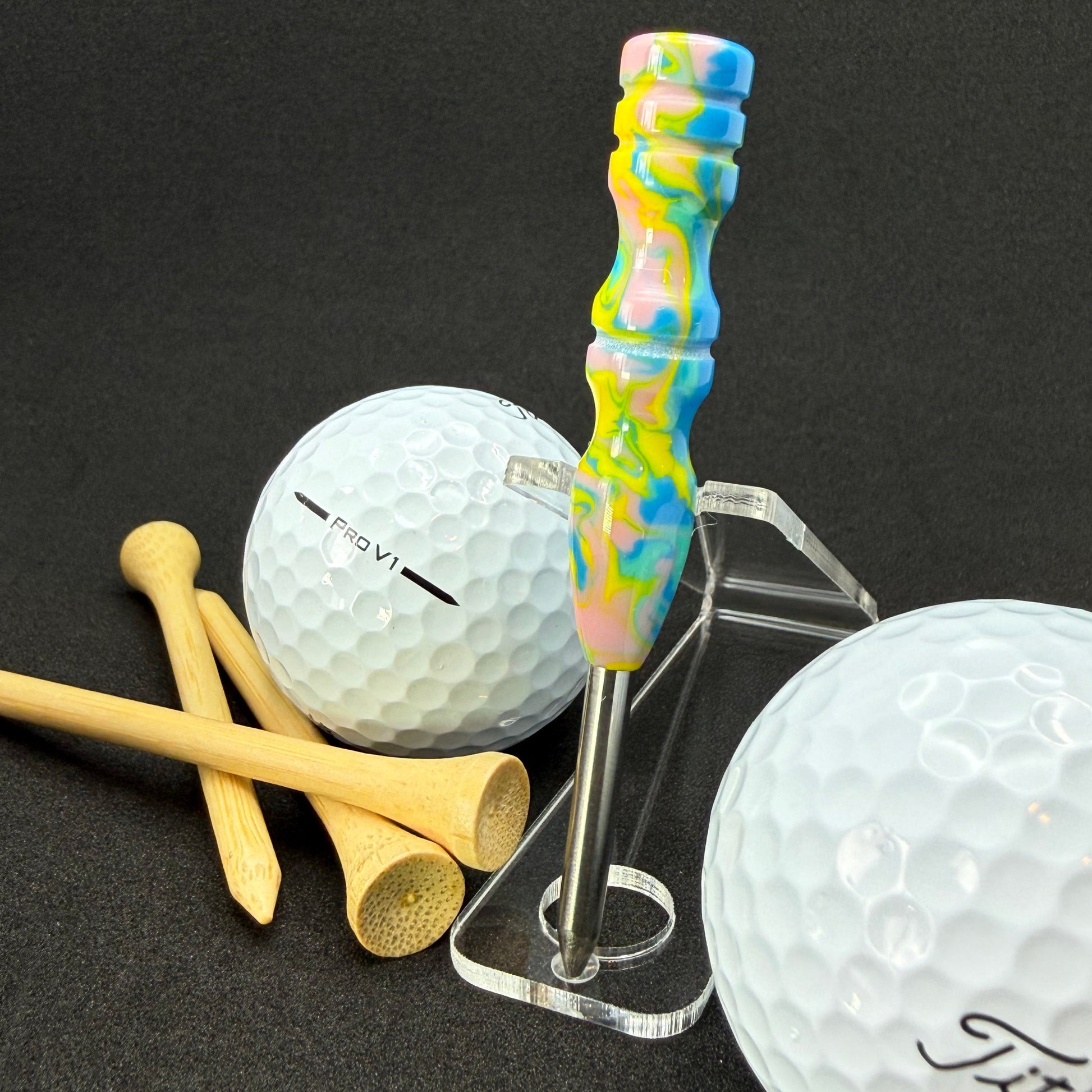 Handmade colorful titainum & acrylic golf divot repair tool for fixing pitch marks